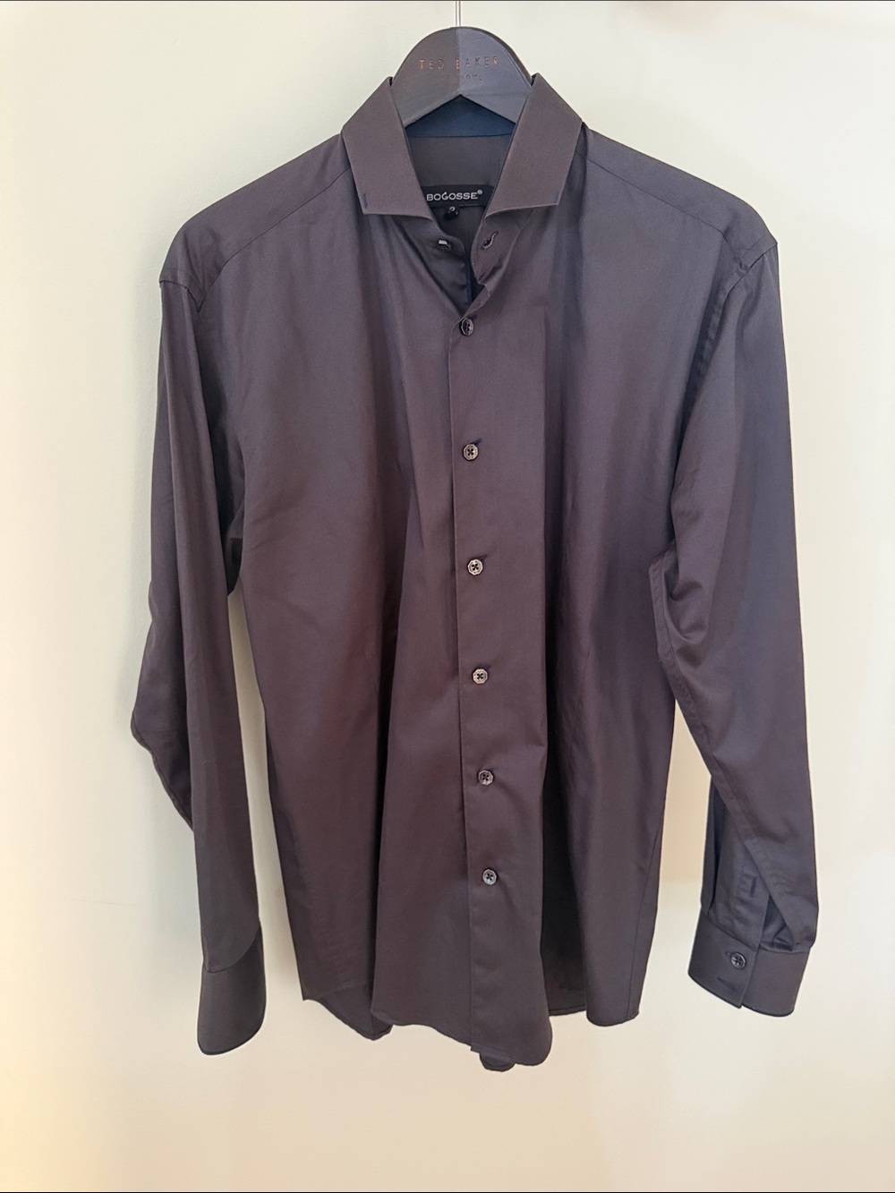 BOGOSSE 100% Cotton Men's Dark Gray Button-Down Dress Shirt